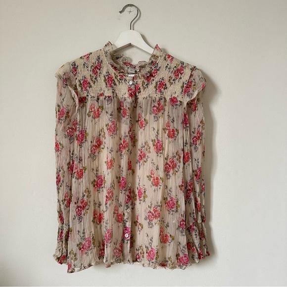 Sundance Amelia Floral Sheer Long Sleeve Button Down Blouse Size S - Picture 2 of 7